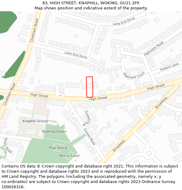 63, HIGH STREET, KNAPHILL, WOKING, GU21 2PX: Location map and indicative extent of plot