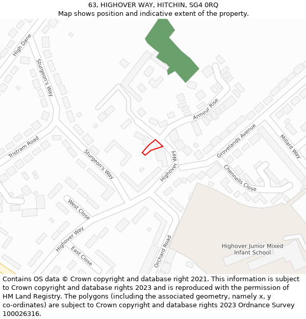 63, HIGHOVER WAY, HITCHIN, SG4 0RQ: Location map and indicative extent of plot