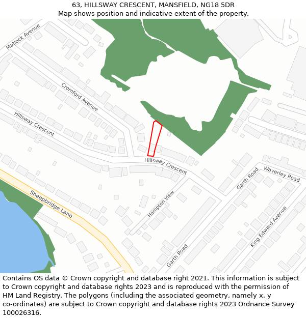 63, HILLSWAY CRESCENT, MANSFIELD, NG18 5DR: Location map and indicative extent of plot