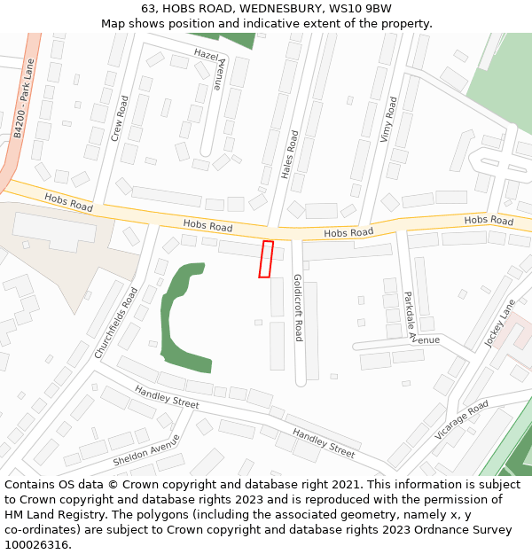 63, HOBS ROAD, WEDNESBURY, WS10 9BW: Location map and indicative extent of plot