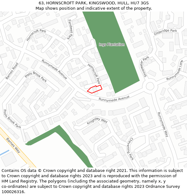 63, HORNSCROFT PARK, KINGSWOOD, HULL, HU7 3GS: Location map and indicative extent of plot