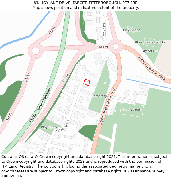 63, HOYLAKE DRIVE, FARCET, PETERBOROUGH, PE7 3BE: Location map and indicative extent of plot