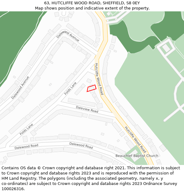 63, HUTCLIFFE WOOD ROAD, SHEFFIELD, S8 0EY: Location map and indicative extent of plot
