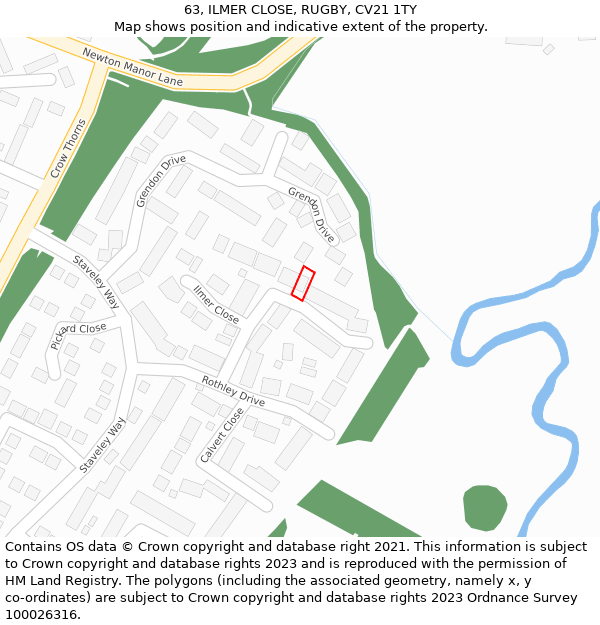 63, ILMER CLOSE, RUGBY, CV21 1TY: Location map and indicative extent of plot