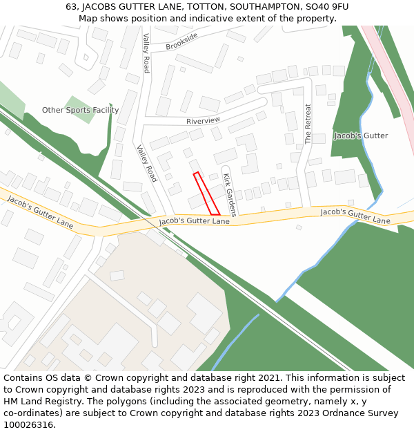 63, JACOBS GUTTER LANE, TOTTON, SOUTHAMPTON, SO40 9FU: Location map and indicative extent of plot