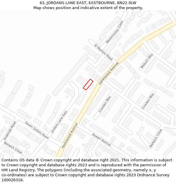 63, JORDANS LANE EAST, EASTBOURNE, BN22 0LW: Location map and indicative extent of plot