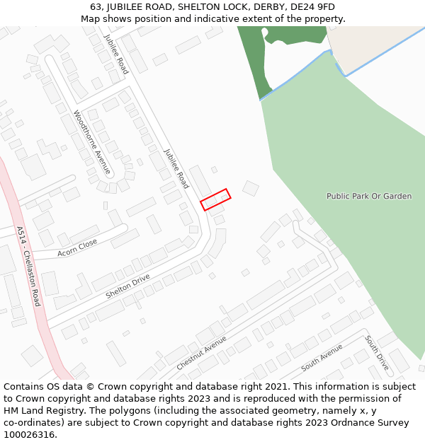 63, JUBILEE ROAD, SHELTON LOCK, DERBY, DE24 9FD: Location map and indicative extent of plot