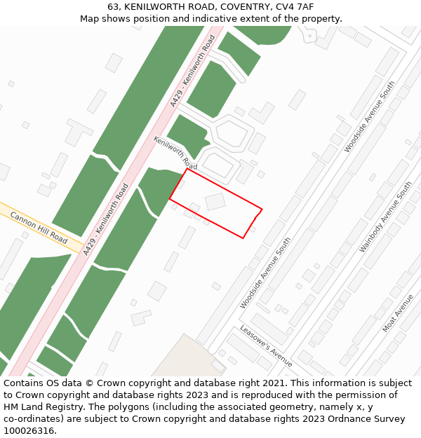 63, KENILWORTH ROAD, COVENTRY, CV4 7AF: Location map and indicative extent of plot