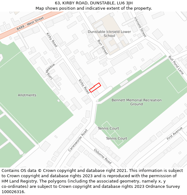 63, KIRBY ROAD, DUNSTABLE, LU6 3JH: Location map and indicative extent of plot