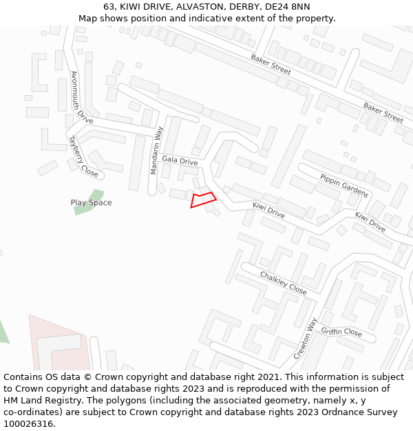 63, KIWI DRIVE, ALVASTON, DERBY, DE24 8NN: Location map and indicative extent of plot