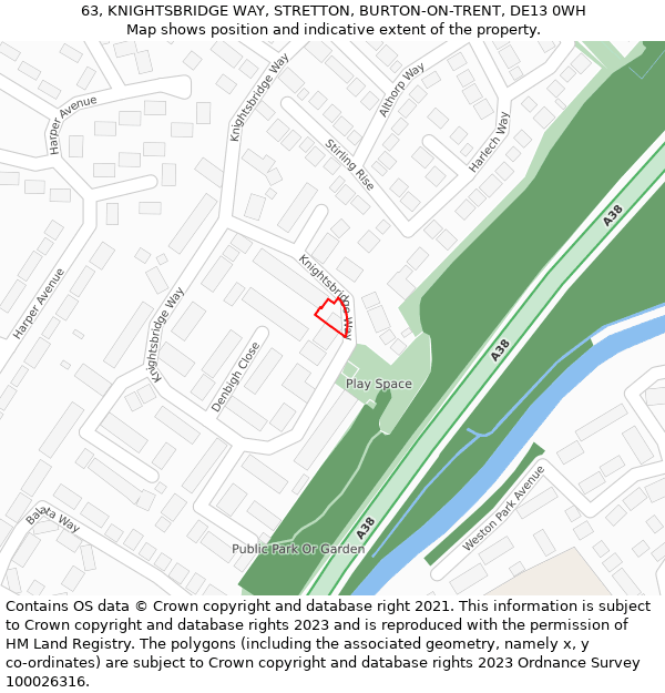 63, KNIGHTSBRIDGE WAY, STRETTON, BURTON-ON-TRENT, DE13 0WH: Location map and indicative extent of plot