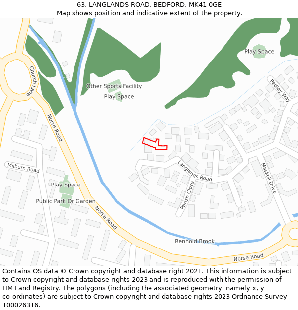 63, LANGLANDS ROAD, BEDFORD, MK41 0GE: Location map and indicative extent of plot