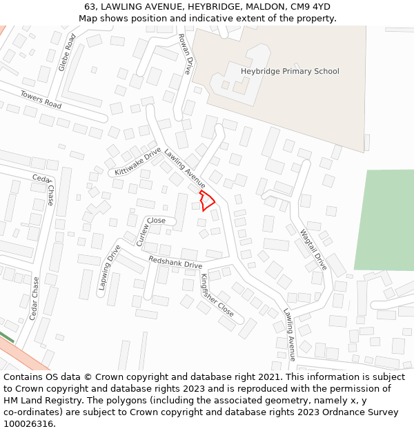 63, LAWLING AVENUE, HEYBRIDGE, MALDON, CM9 4YD: Location map and indicative extent of plot