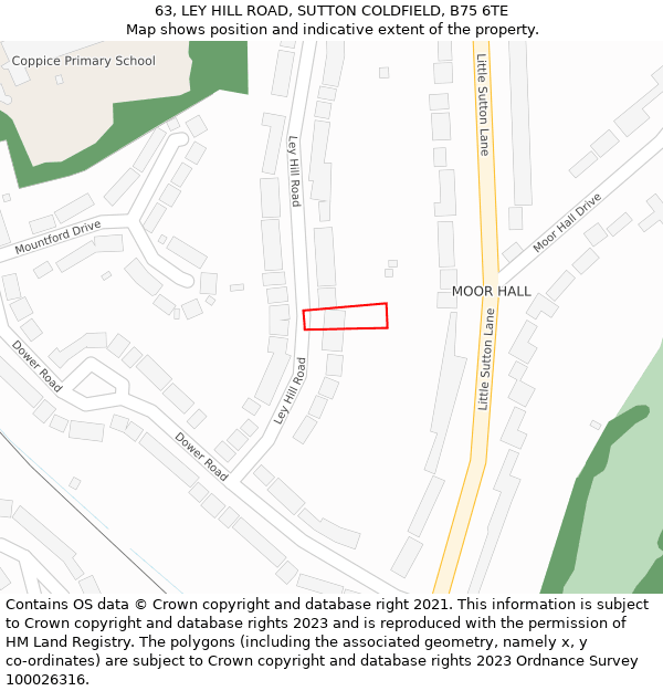 63, LEY HILL ROAD, SUTTON COLDFIELD, B75 6TE: Location map and indicative extent of plot