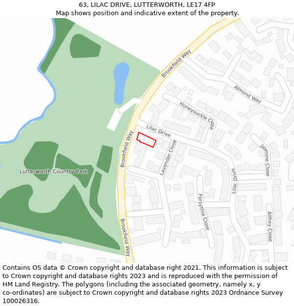 63, LILAC DRIVE, LUTTERWORTH, LE17 4FP: Location map and indicative extent of plot