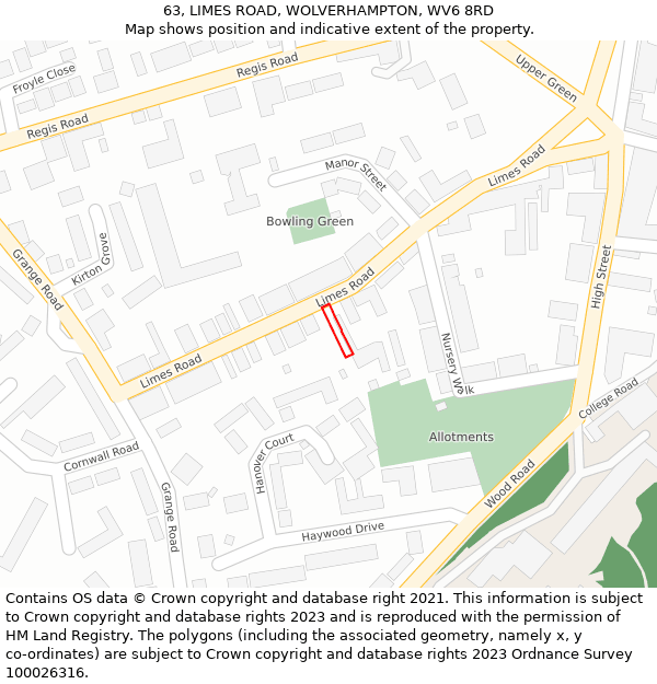 63, LIMES ROAD, WOLVERHAMPTON, WV6 8RD: Location map and indicative extent of plot