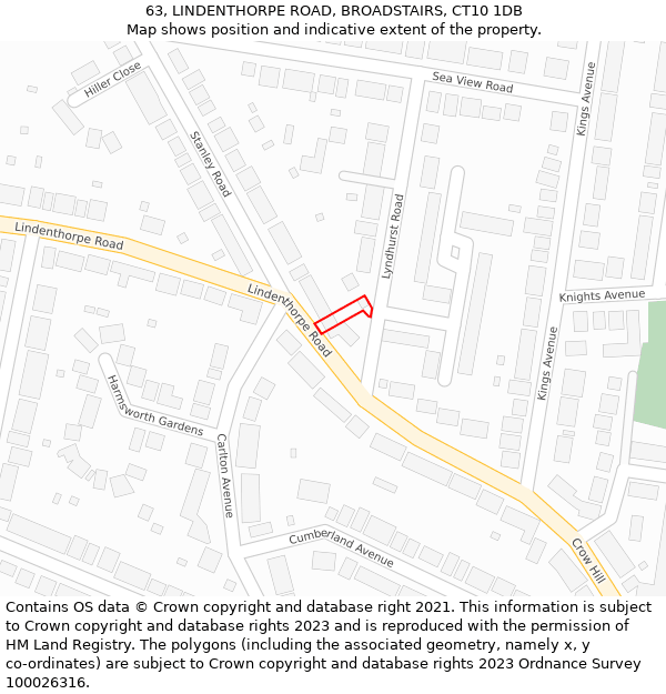 63, LINDENTHORPE ROAD, BROADSTAIRS, CT10 1DB: Location map and indicative extent of plot