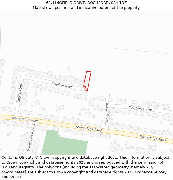 63, LINGFIELD DRIVE, ROCHFORD, SS4 1DZ: Location map and indicative extent of plot