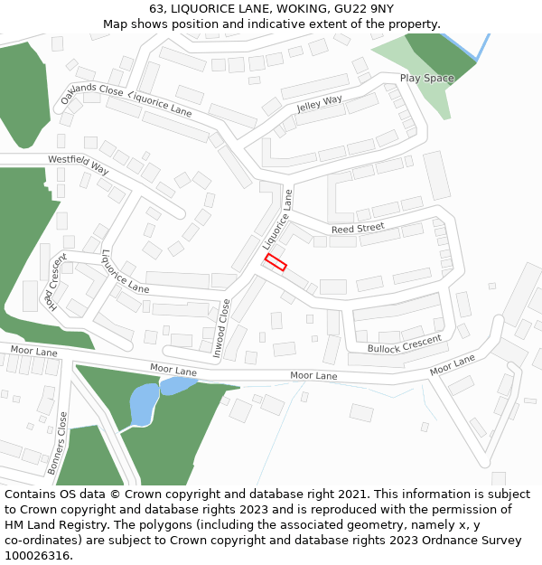 63, LIQUORICE LANE, WOKING, GU22 9NY: Location map and indicative extent of plot