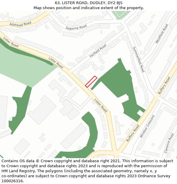 63, LISTER ROAD, DUDLEY, DY2 8JS: Location map and indicative extent of plot