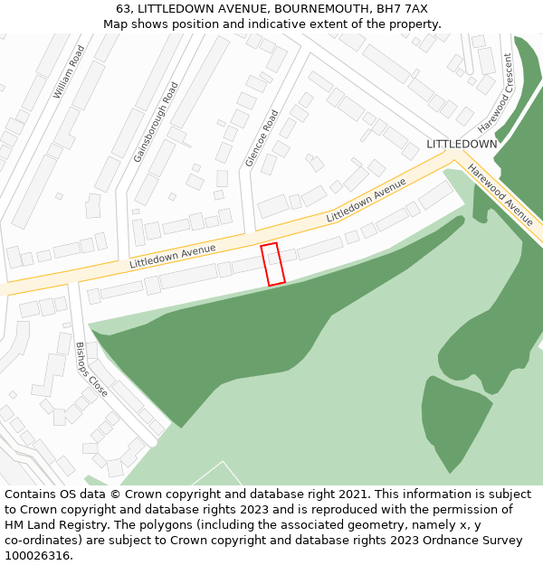 63, LITTLEDOWN AVENUE, BOURNEMOUTH, BH7 7AX: Location map and indicative extent of plot