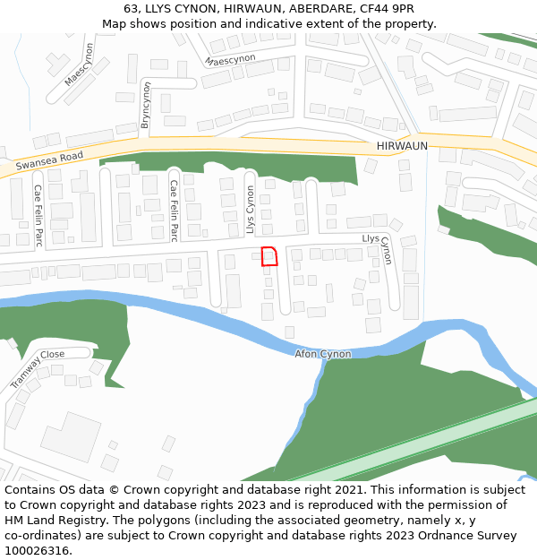 63, LLYS CYNON, HIRWAUN, ABERDARE, CF44 9PR: Location map and indicative extent of plot