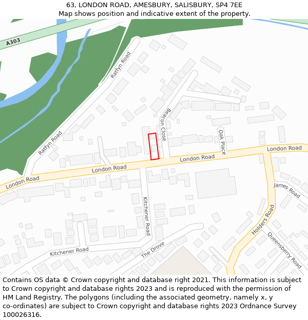 63, LONDON ROAD, AMESBURY, SALISBURY, SP4 7EE: Location map and indicative extent of plot