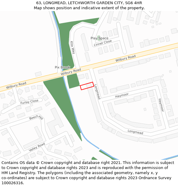 63, LONGMEAD, LETCHWORTH GARDEN CITY, SG6 4HR: Location map and indicative extent of plot