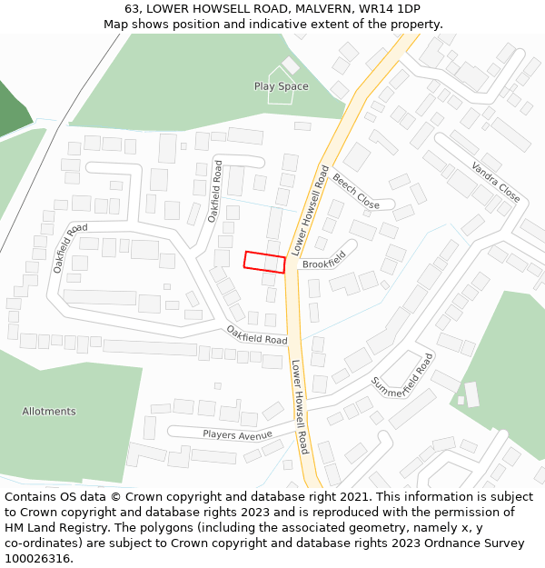 63, LOWER HOWSELL ROAD, MALVERN, WR14 1DP: Location map and indicative extent of plot