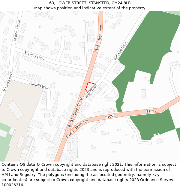 63, LOWER STREET, STANSTED, CM24 8LR: Location map and indicative extent of plot