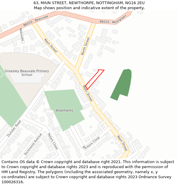 63, MAIN STREET, NEWTHORPE, NOTTINGHAM, NG16 2EU: Location map and indicative extent of plot