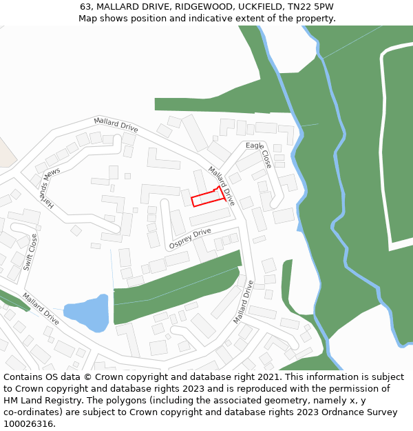 63, MALLARD DRIVE, RIDGEWOOD, UCKFIELD, TN22 5PW: Location map and indicative extent of plot