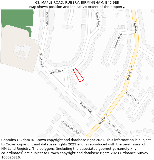 63, MAPLE ROAD, RUBERY, BIRMINGHAM, B45 9EB: Location map and indicative extent of plot