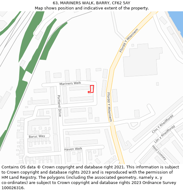 63, MARINERS WALK, BARRY, CF62 5AY: Location map and indicative extent of plot