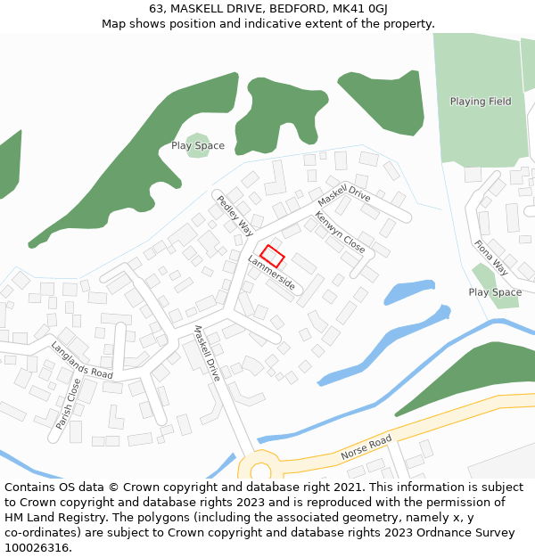 63, MASKELL DRIVE, BEDFORD, MK41 0GJ: Location map and indicative extent of plot