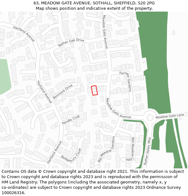 63, MEADOW GATE AVENUE, SOTHALL, SHEFFIELD, S20 2PG: Location map and indicative extent of plot