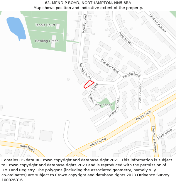 63, MENDIP ROAD, NORTHAMPTON, NN5 6BA: Location map and indicative extent of plot
