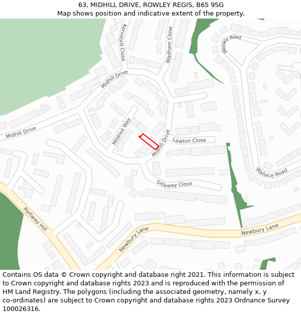 63, MIDHILL DRIVE, ROWLEY REGIS, B65 9SG: Location map and indicative extent of plot