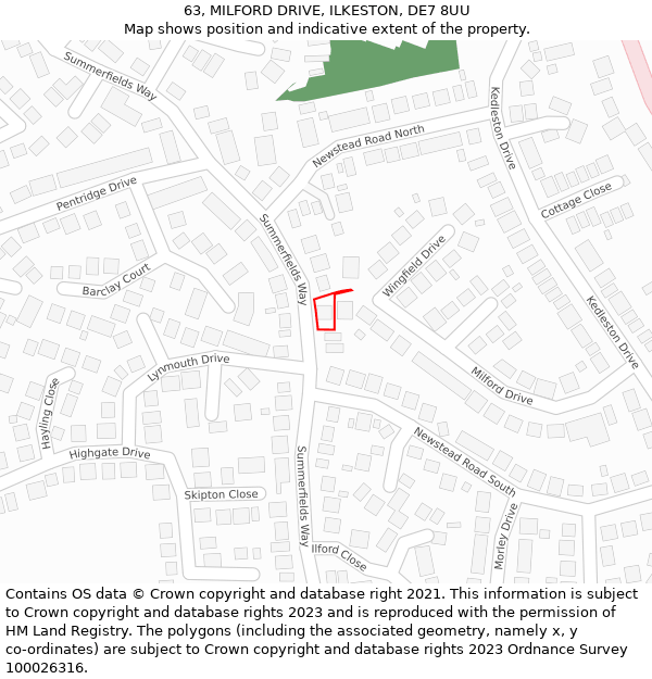 63, MILFORD DRIVE, ILKESTON, DE7 8UU: Location map and indicative extent of plot