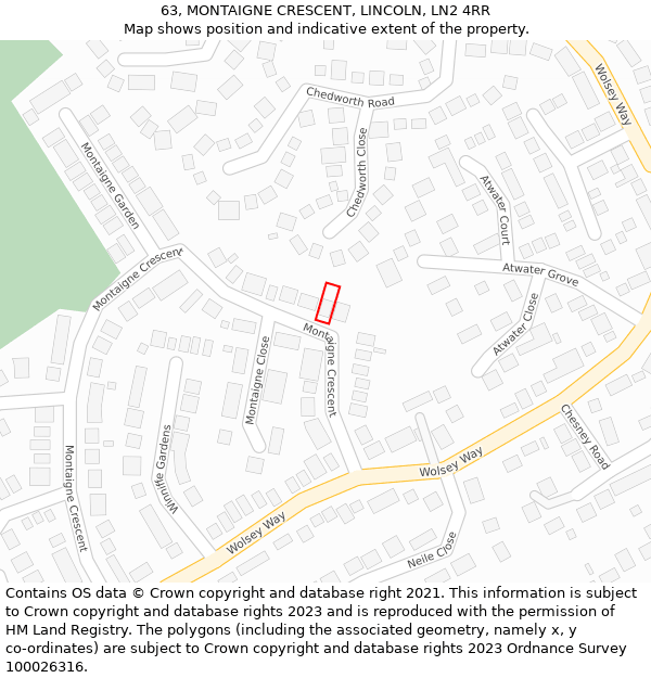 63, MONTAIGNE CRESCENT, LINCOLN, LN2 4RR: Location map and indicative extent of plot