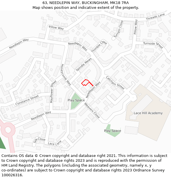 63, NEEDLEPIN WAY, BUCKINGHAM, MK18 7RA: Location map and indicative extent of plot