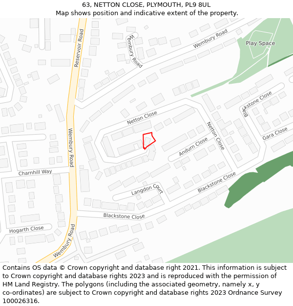 63, NETTON CLOSE, PLYMOUTH, PL9 8UL: Location map and indicative extent of plot