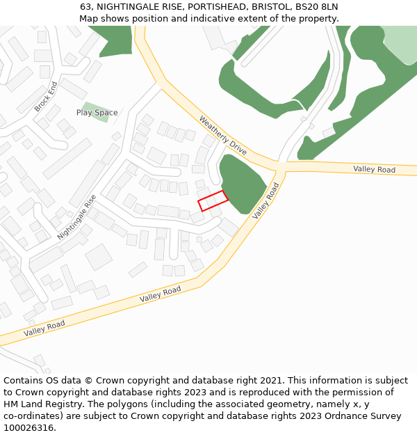 63, NIGHTINGALE RISE, PORTISHEAD, BRISTOL, BS20 8LN: Location map and indicative extent of plot