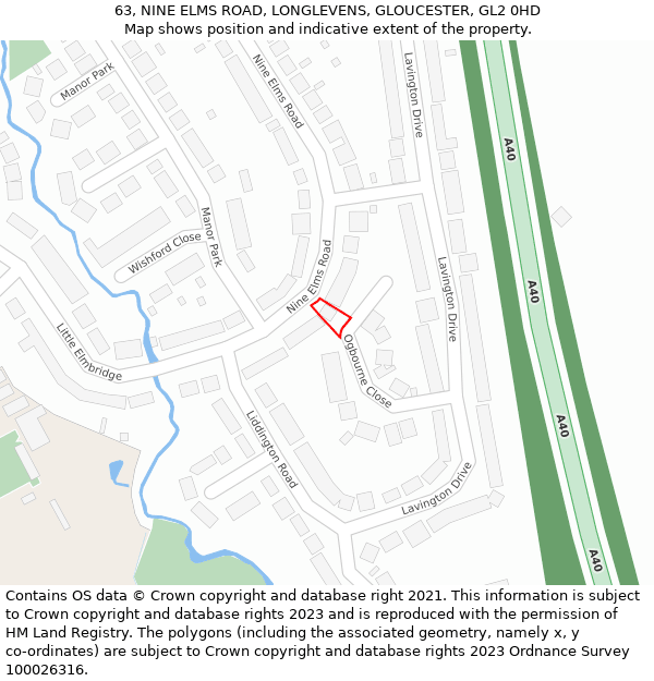 63, NINE ELMS ROAD, LONGLEVENS, GLOUCESTER, GL2 0HD: Location map and indicative extent of plot