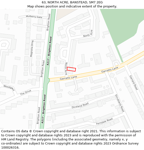 63, NORTH ACRE, BANSTEAD, SM7 2EG: Location map and indicative extent of plot