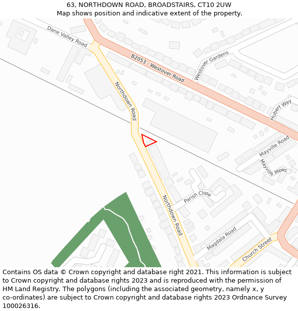 63, NORTHDOWN ROAD, BROADSTAIRS, CT10 2UW: Location map and indicative extent of plot