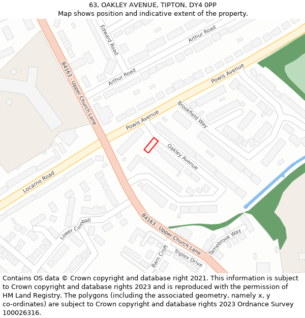 63, OAKLEY AVENUE, TIPTON, DY4 0PP: Location map and indicative extent of plot