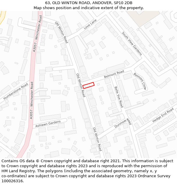 63, OLD WINTON ROAD, ANDOVER, SP10 2DB: Location map and indicative extent of plot