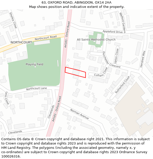 63, OXFORD ROAD, ABINGDON, OX14 2AA: Location map and indicative extent of plot