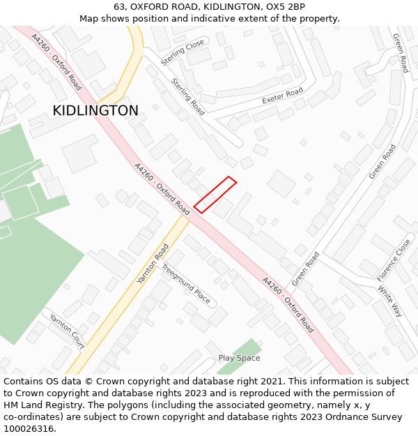 63, OXFORD ROAD, KIDLINGTON, OX5 2BP: Location map and indicative extent of plot